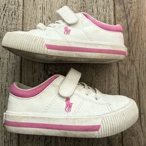 Cute Polo Ralph Lauren kids toddler girls White and Pink Sneakers size 7